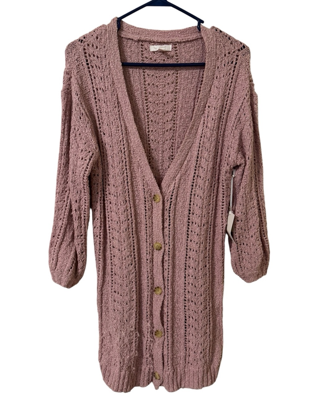 LC Lauren Conrad Pointelle Longline Cardigan Sweater Mauve Pink NWT Size XS